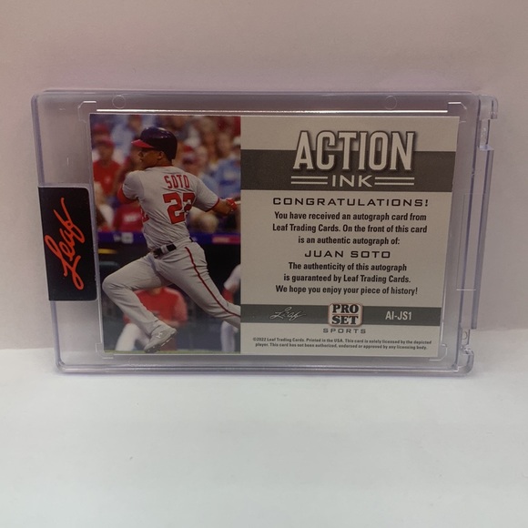 2022 Leaf Pro Set Juan Soto Action Ink #AI-JS1 (MISC7) - Picture 2 of 3